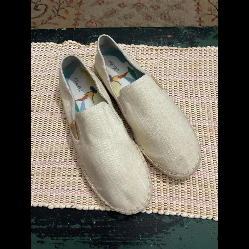 Olukai Kaula Pa’a Kapa Women’s Espadrilles Linen Slip ons Size 9